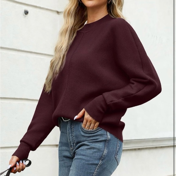 Gorgeous High Neck Burgendy Long Sleeve Knit Sweater Detail Line Down The Front💜 - Picture 3 of 6